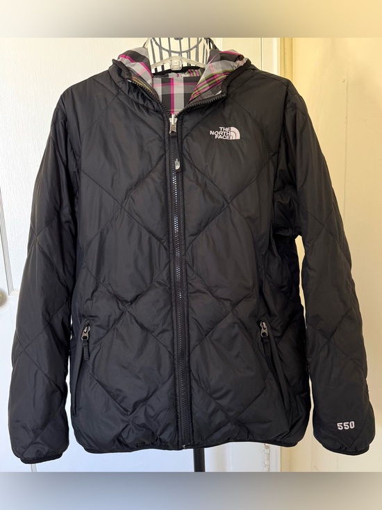 The North Face Other - The North Face Girls Reversible 550 Down Puffer Jacket | Plaid Hooded Size XL